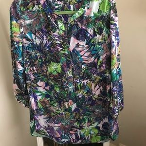 NYDJ Blouse Shirt Henley Style Pleated Back L